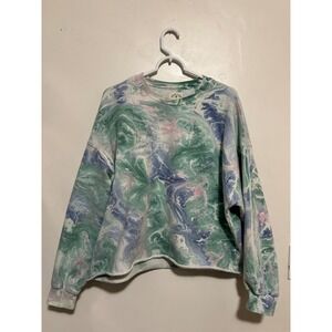 Electric & Rose Womens Marble Tie Dye Cropped Sweatshirt Green Pink Small USA